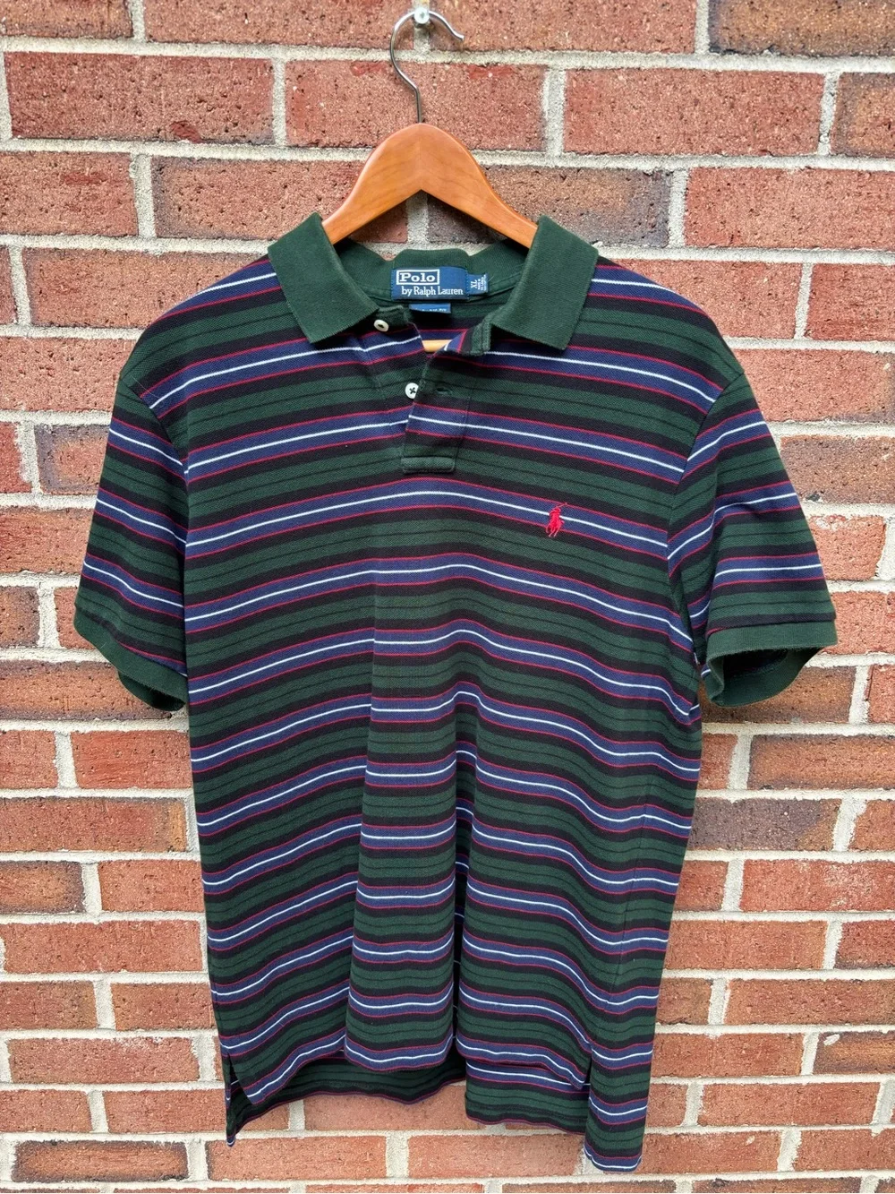 Polo Ralph Lauren Custom Fit Striped Polo Shirt XL Green Blue Red Cotton
